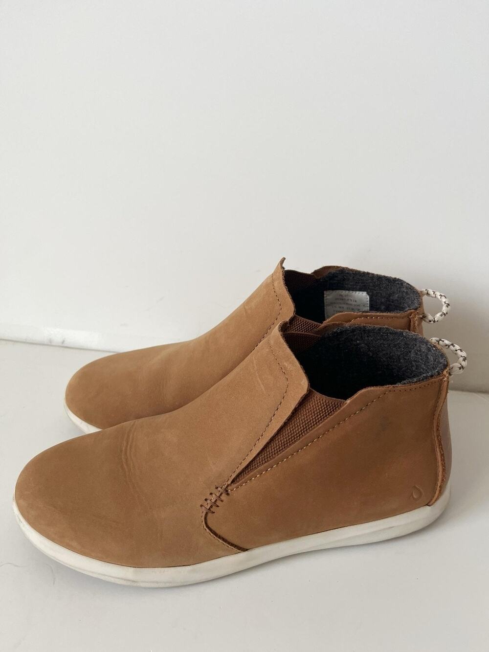 OluKai Boots Womens Size 8 Brown Leather Ankle Bootie Fleece Lined Hawailoa